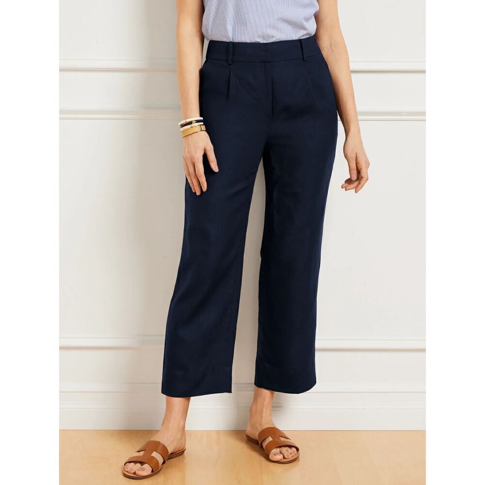 Talbots Women Dark Blue/Grey "Bristol" Cotton Elastic Waist Ankle Pants sz 18WP